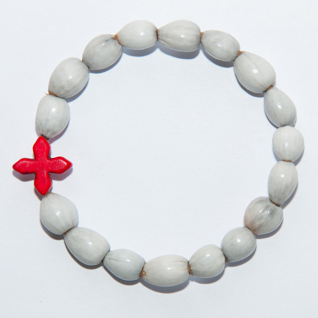 Blessing Bead Bracelet - Cross Square Red Blessing Bead Bracelet - Cross Square Red