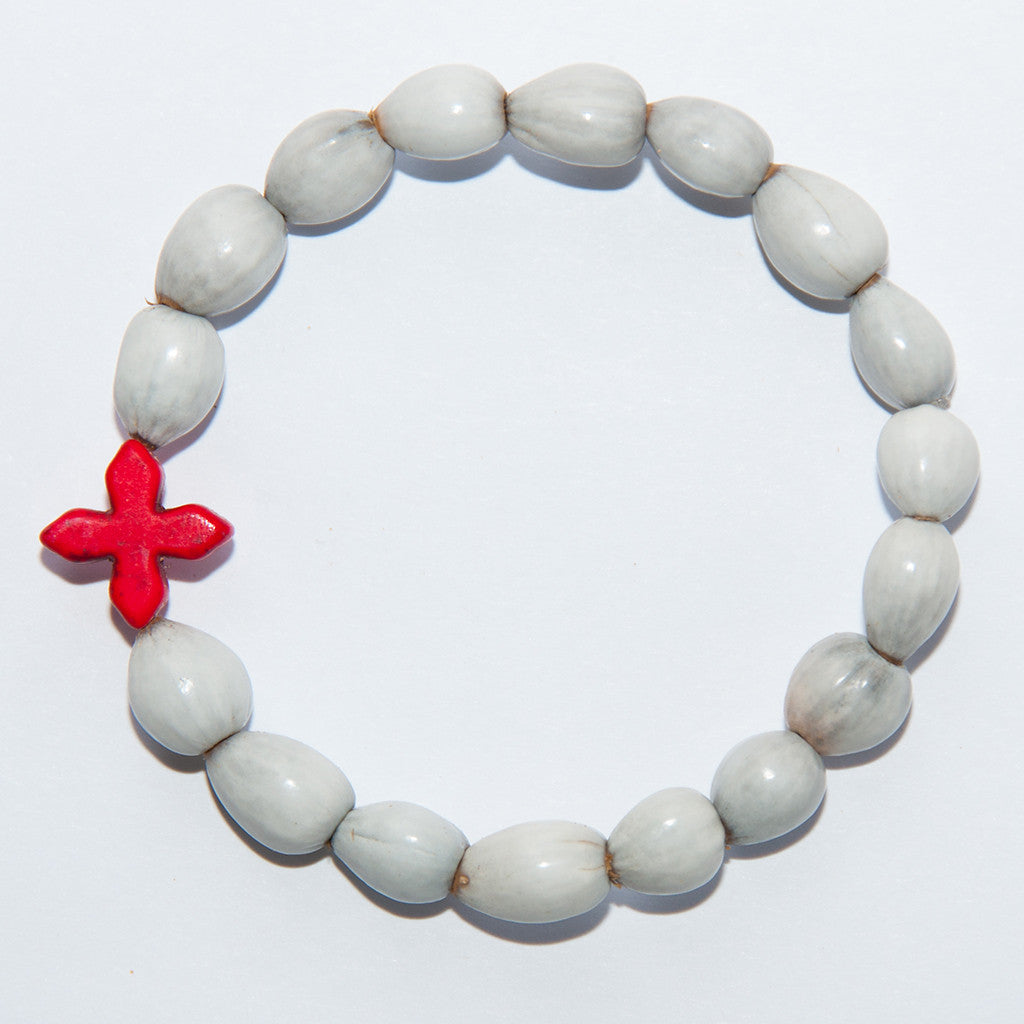 Blessing Bead Bracelet - Cross Square Red