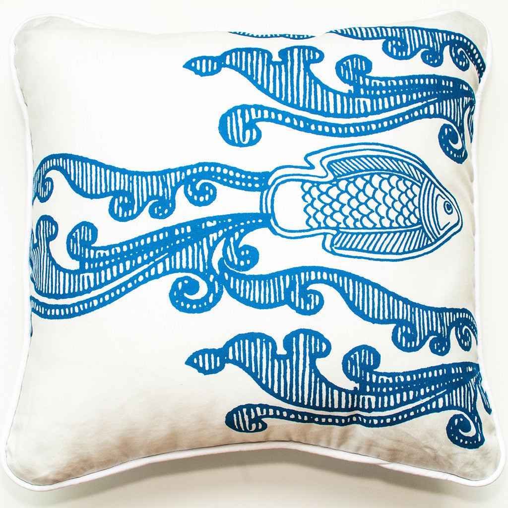 Batik Fish Cream Throw Pillow