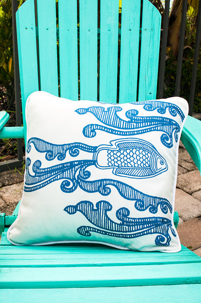 Batik Fish Cream Throw Pillow