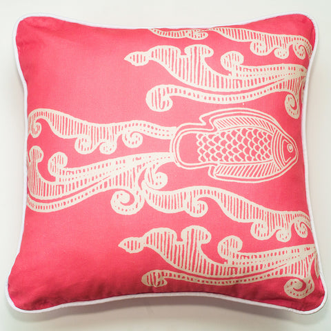 Batik Fish Cream Throw Pillow