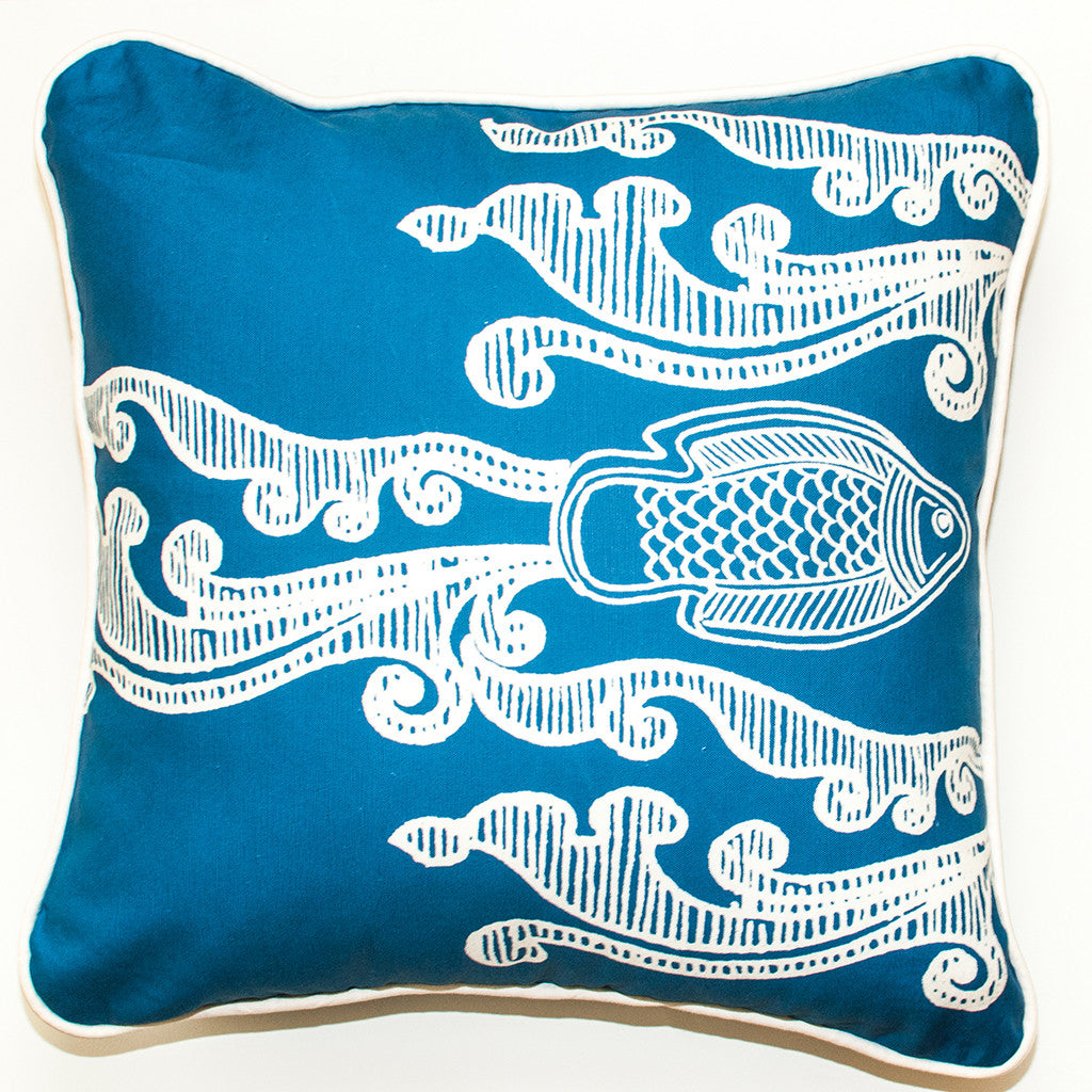 Batik Fish Indigo Throw Pillow Batik Fish Indigo Throw Pillow