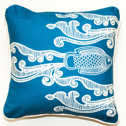 Batik Fish Cream Throw Pillow
