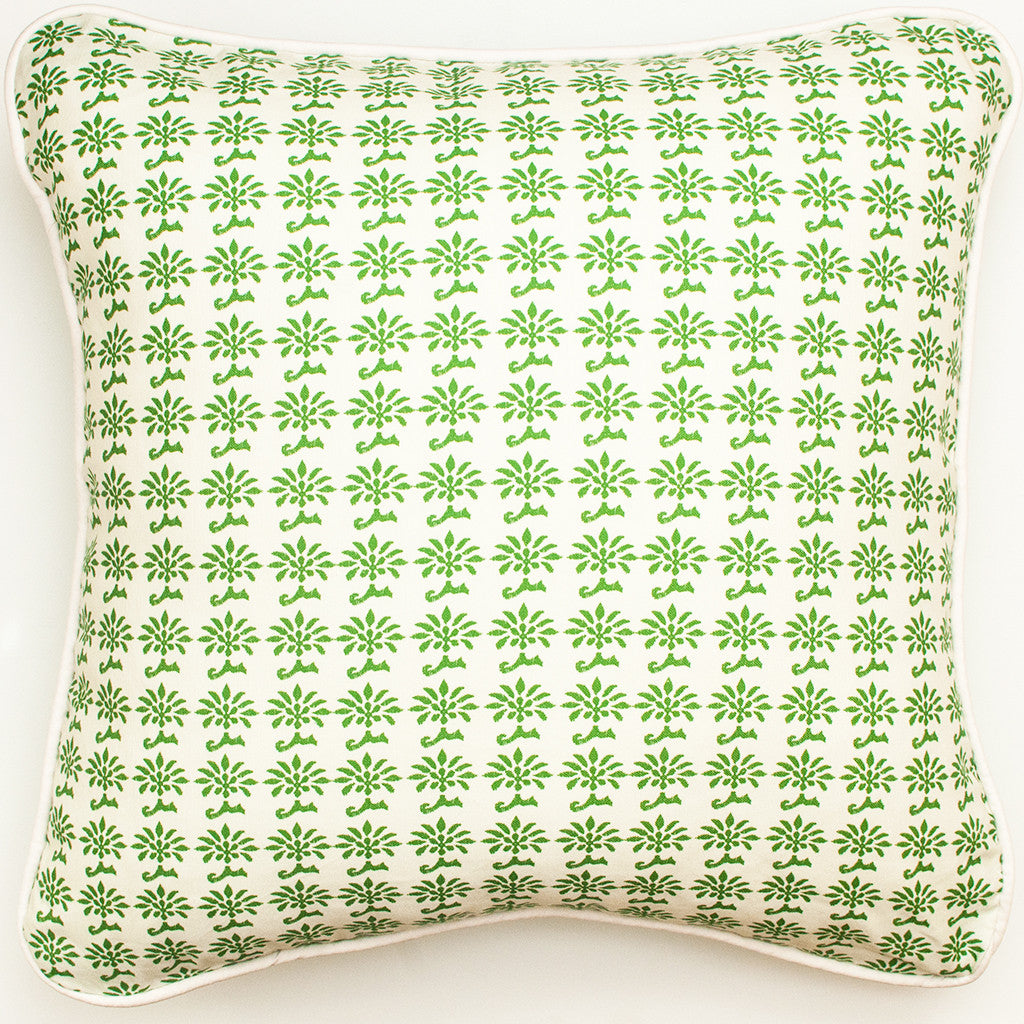 Indian Block Print Green Throw Pillow