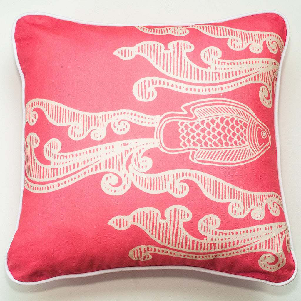Batik Fish Coral Throw Pillow