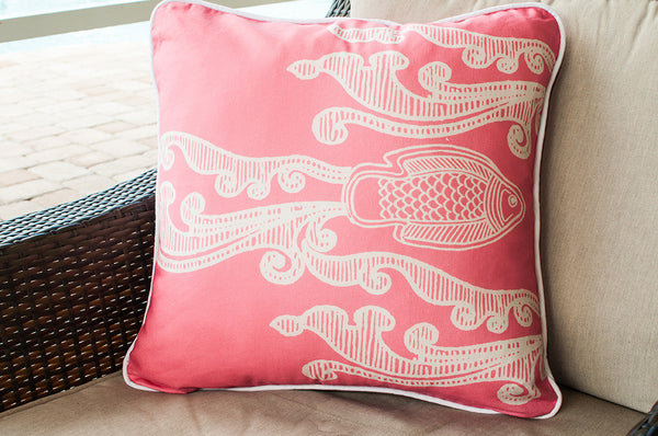 Batik Fish Coral Throw Pillow
